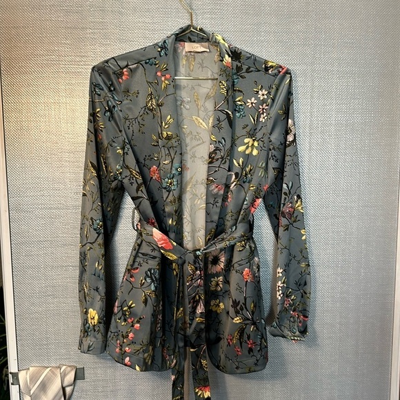 Loft Blue floral open front tie blazer with pockets Size XS - Picture 1 of 14
